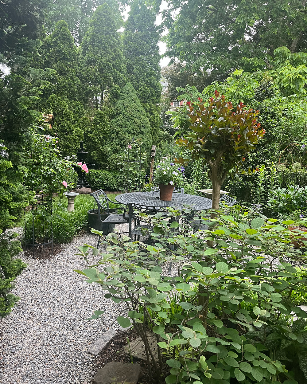Gartenpfad, der zum Sitzbereich führt